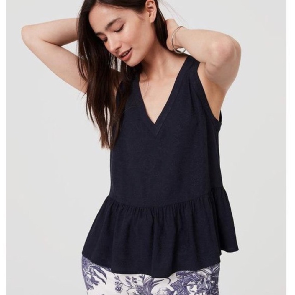 Loft Floral Jacquard Peplum Shell